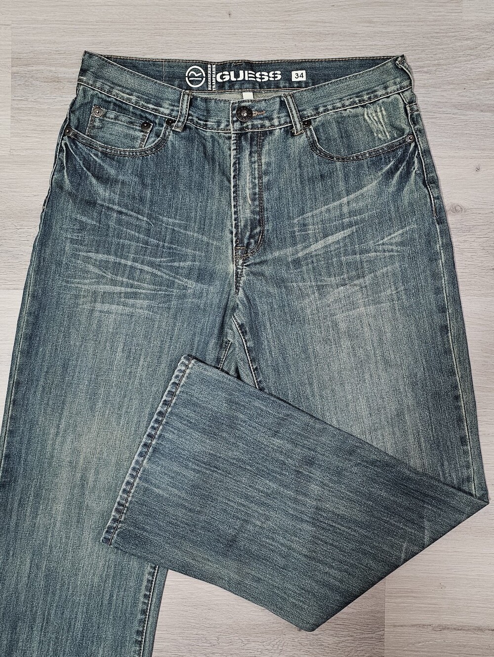 GUESS Cliff Bootcut Men's Jeans 34 Distressed Faded 100% Cotton Medium Wash